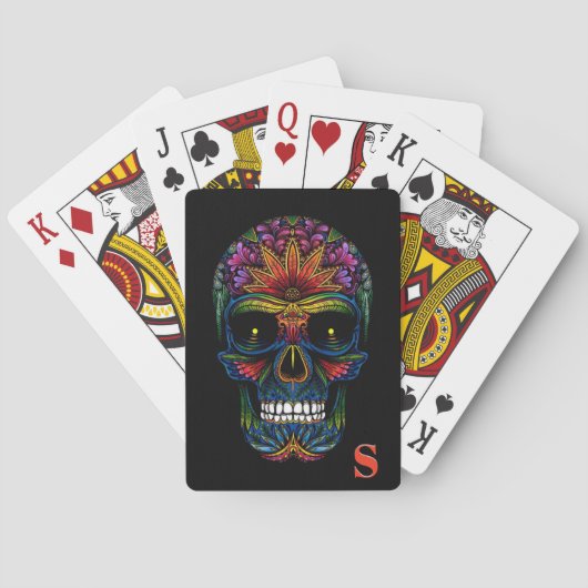 Rainbow Color Mexican Sugar Skull Monogram Spielkarten (Rückseite)