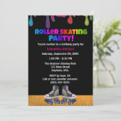 Rainbow Color Paint Drip Roller Skating Birthday Einladung (Stehend Vorderseite)