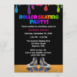 Rainbow Color Paint Drip Roller Skating Birthday Einladung
