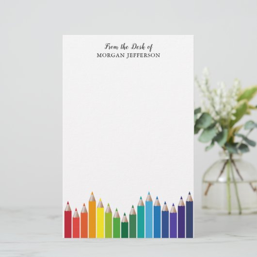 Rainbow Color Pencies Art Lehrer Personalisiert Briefpapier (Stehend Vorderseite)