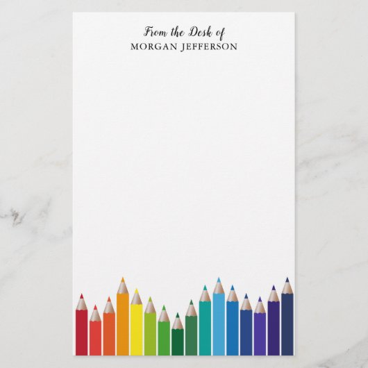 Rainbow Color Pencies Art Lehrer Personalisiert Briefpapier (Vorderseite)