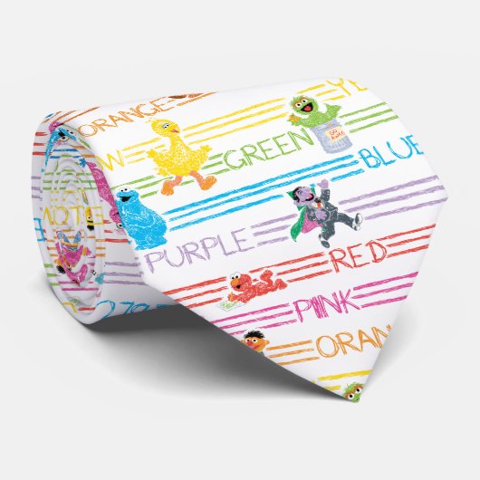 Rainbow Color Sesame Pals Muster Krawatte (Gerollt)