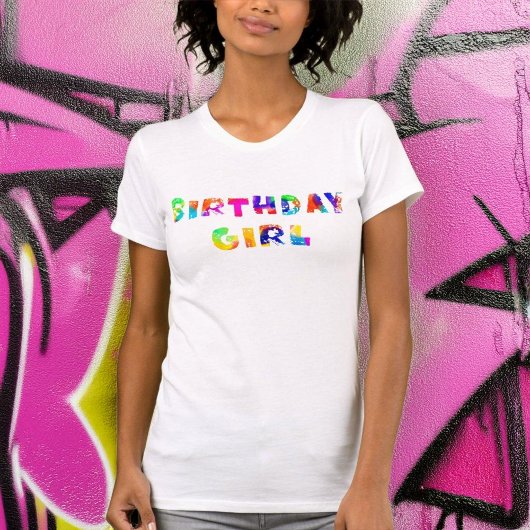 Rainbow Color Splash Birthday Girl T-Shirt
