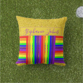 Rainbow Color Stripes Gold Glitzer Name Wedding Kissen (Golfball-Marker)