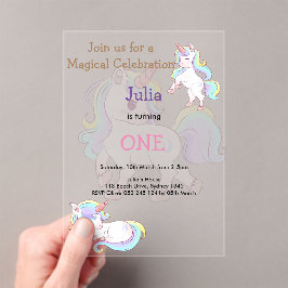 Rainbow color Unicorbaby Mädchen 1. Geburtstag Acryleinladungen