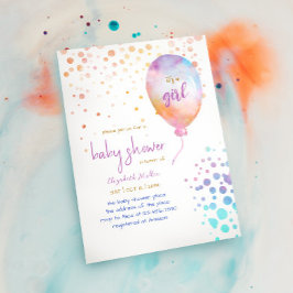 Rainbow Color Watercolor Ballon Baby Girl Dusche Einladung