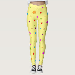 Rainbow Colored Autism Puzzle Pieces on YELLOW Leggings