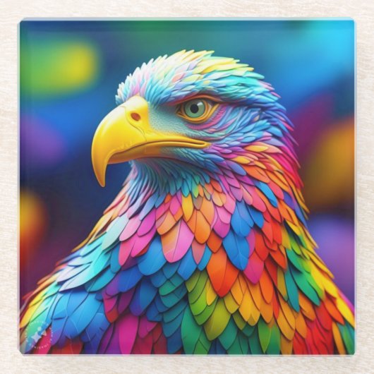 Rainbow Colored Bald Eagle-65456 Glasuntersetzer (Vorderseite)