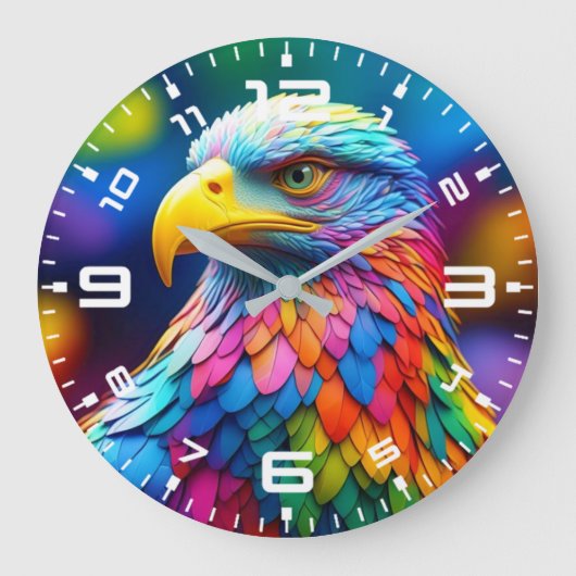 Rainbow Colored Bald Eagle-65456 Große Wanduhr (Vorderseite)