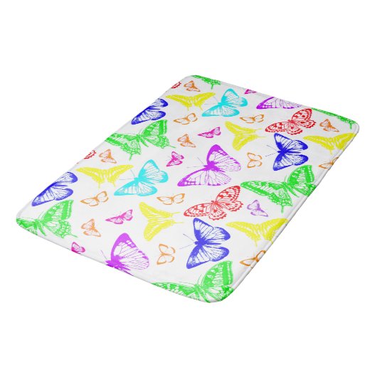 Rainbow Colored Butterflies Flying Badematte (Schrägansicht)