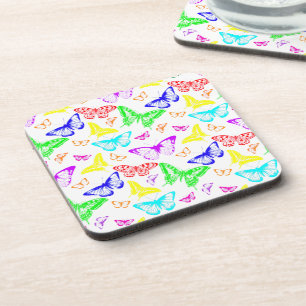 Rainbow Colored Butterflies Flying Getränkeuntersetzer