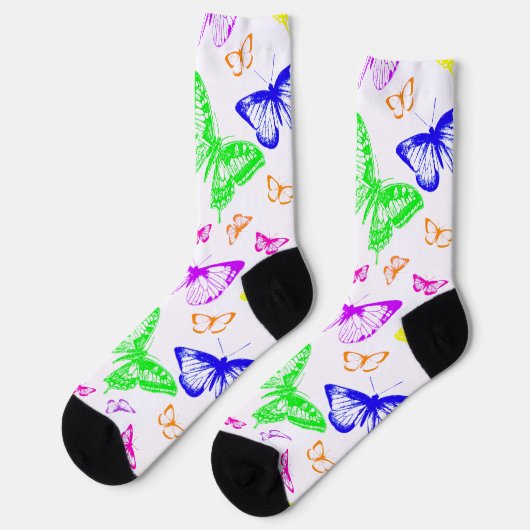 Rainbow Colored Butterflies Flying Socken (Linkes Detail)