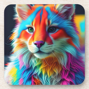 Rainbow Colored Furry Cat-68587 Getränkeuntersetzer