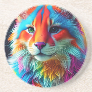Rainbow Colored Furry Cat-68587 Getränkeuntersetzer