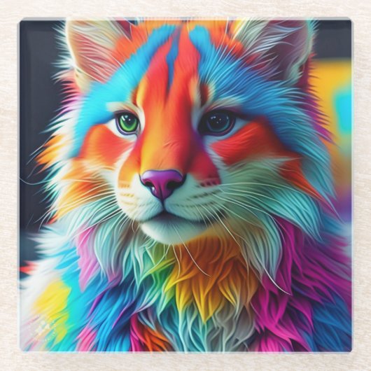 Rainbow Colored Furry Cat-68587 Glasuntersetzer (Vorderseite)