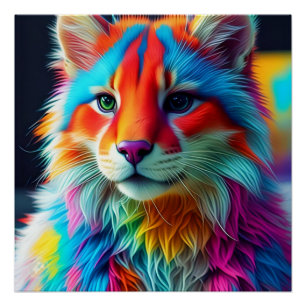 Rainbow Colored Furry Cat-68587 Poster