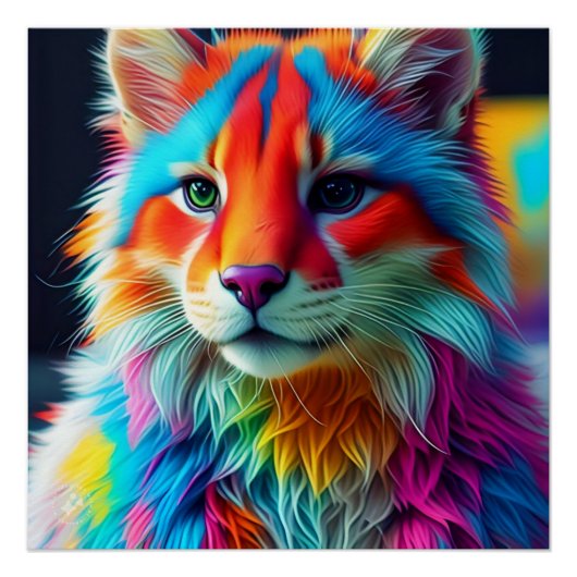 Rainbow Colored Furry Cat-68587 Poster (Vorderseite)