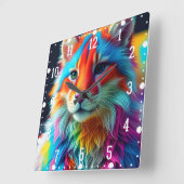 Rainbow Colored Furry Cat-68587 Quadratische Wanduhr (Winkel)