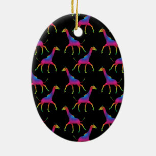 Rainbow Colored Giraffe Keramik Ornament