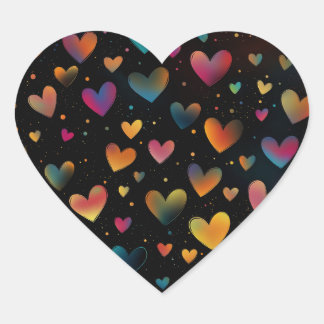 Rainbow Colored Hearts Galaxy Black Background Herz-Aufkleber