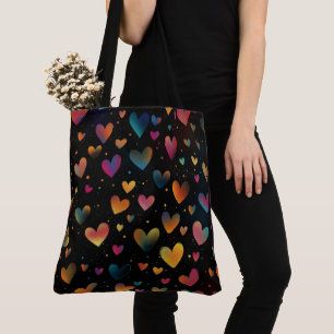 Rainbow Colored Hearts Galaxy Black Background Tasche