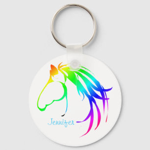 Rainbow Colored Horse Head Logo Individuelle Name Schlüsselanhänger
