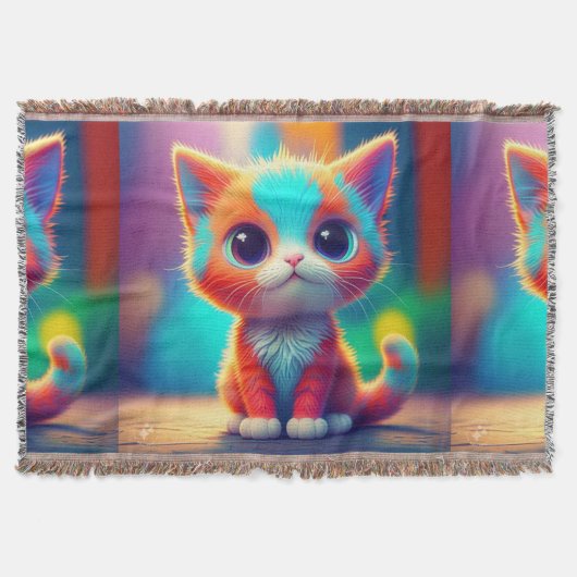 Rainbow Colored Kitten Cartoon Decke (Vorderseite)
