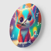 Rainbow Colored Kitten Cartoon Große Wanduhr (Winkel)