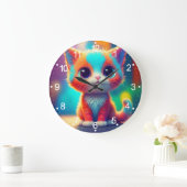 Rainbow Colored Kitten Cartoon Große Wanduhr (Zuhause)