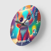 Rainbow Colored Kitten Cartoon Runde Wanduhr (Winkel)