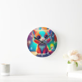 Rainbow Colored Kitten Cartoon Runde Wanduhr (Zuhause)
