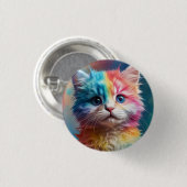 Rainbow Colored Kitten Potrait Button (Vorne & Hinten)