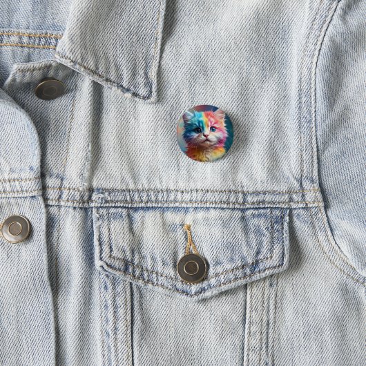 Rainbow Colored Kitten Potrait Button (Beispiel)