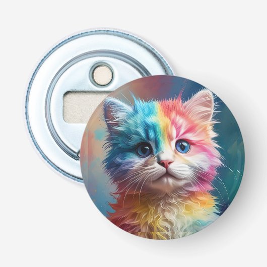 Rainbow Colored Kitten Potrait Flaschenöffner (Vorderseite)