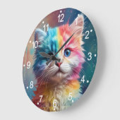 Rainbow Colored Kitten Potrait Große Wanduhr (Winkel)