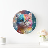 Rainbow Colored Kitten Potrait Große Wanduhr (Zuhause)