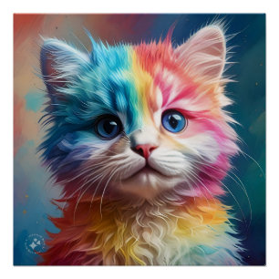 Rainbow Colored Kitten Potrait Poster