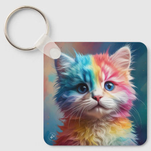 Rainbow Colored Kitten Potrait Schlüsselanhänger