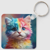 Rainbow Colored Kitten Potrait Schlüsselanhänger (Rückseite)