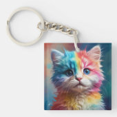 Rainbow Colored Kitten Potrait Schlüsselanhänger (Vorderseite)