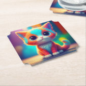 Rainbow Colored Kitten Sitting Cartoon-68677 Untersetzer (angewinkelt)