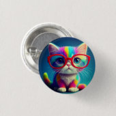 Rainbow Colored Kitten Wearing Glasses-47568 Button (Vorne & Hinten)