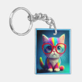 Rainbow Colored Kitten Wearing Glasses-47568 Schlüsselanhänger (Vorderseite links)