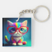 Rainbow Colored Kitten Wearing Glasses-47568 Schlüsselanhänger (Rückseite)