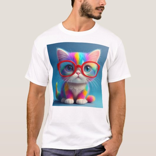 Rainbow Colored Kitten Wearing Glasses-47568 T-Shirt (Vorderseite)