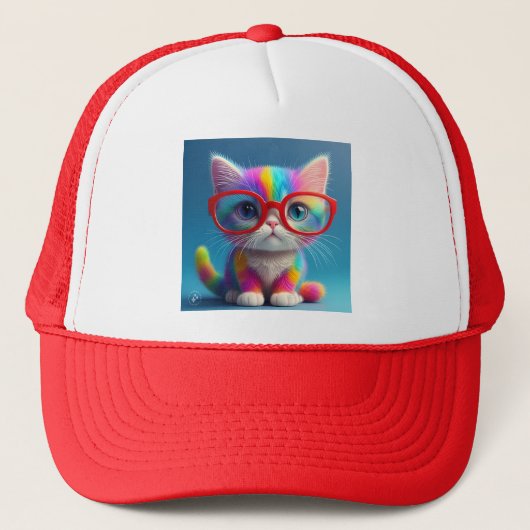 Rainbow Colored Kitten Wearing Glasses-47568 Truckerkappe (Vorderseite)