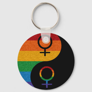 Rainbow Colored Lesbian Pride Yin and Yang  Schlüsselanhänger