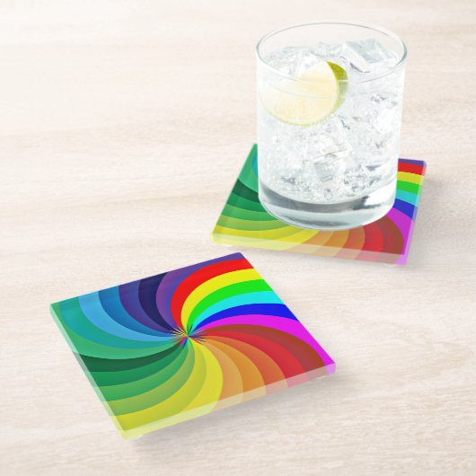 Rainbow Colored Mandala-46556 Glasuntersetzer (Schrägansicht)