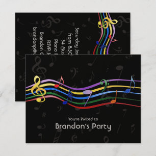 Rainbow Colored Musiknotens Einladungen