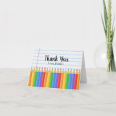 Rainbow Colored Pencils Lined Paper Teacher Dankeskarte (Vorderseite)